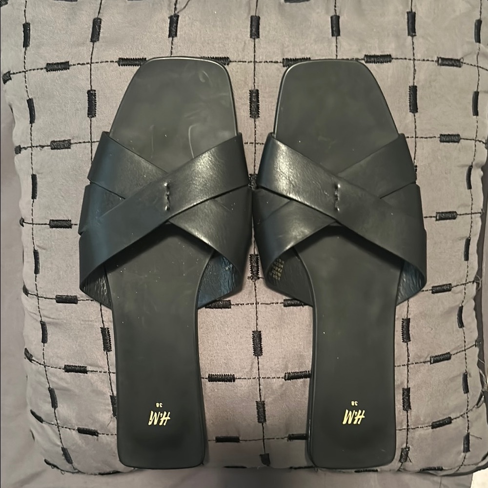 H&M Black Slide Sandals with Crisscross Straps